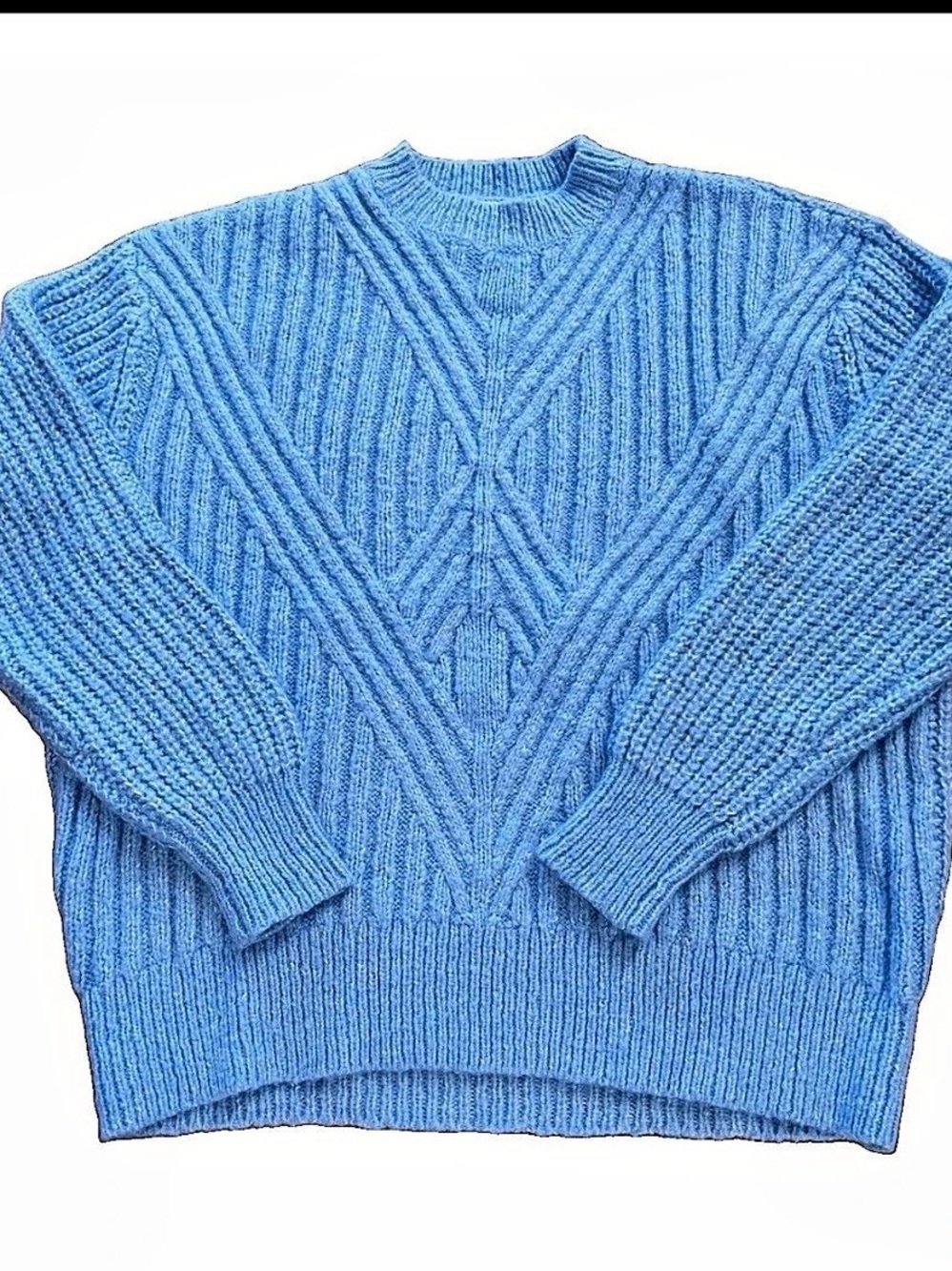 MNG Wool Blend Blue Textured Knit Sweater